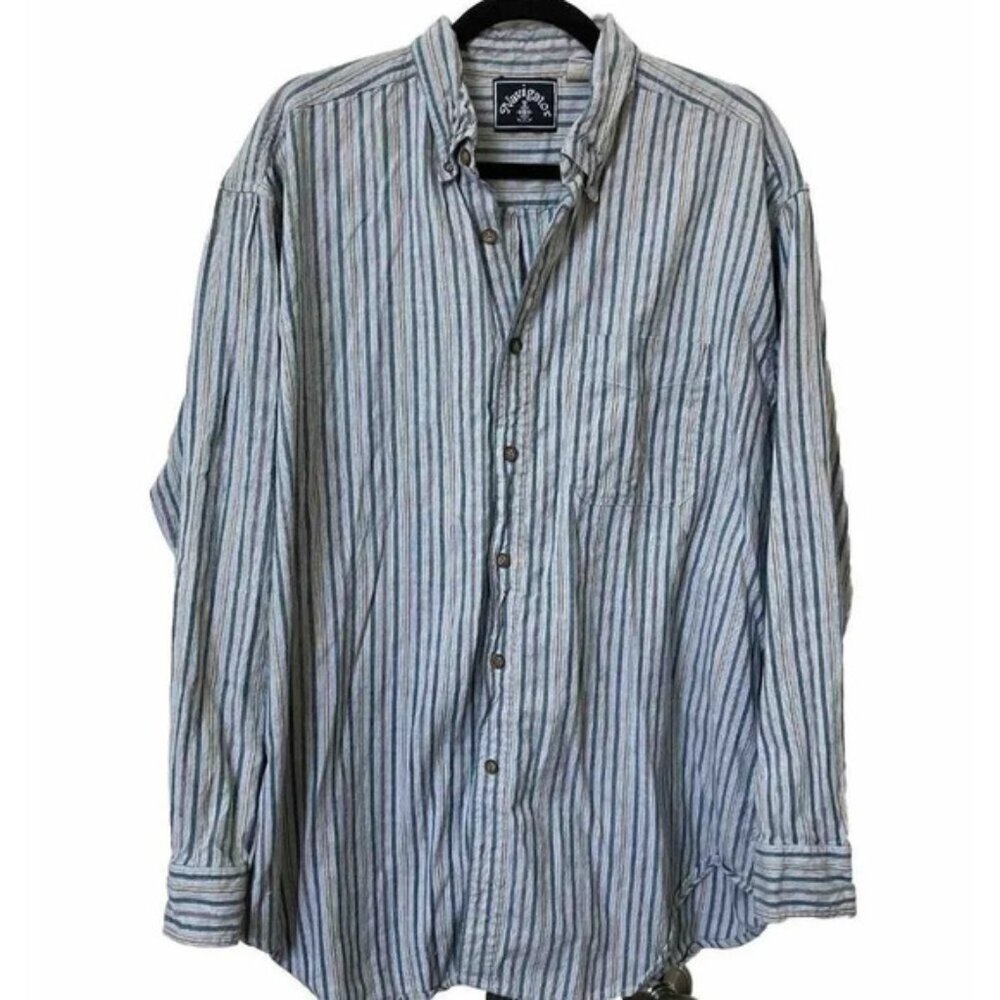 Vintage Navigator Stripe 100% Cotton Mens Button Down Shirt Large